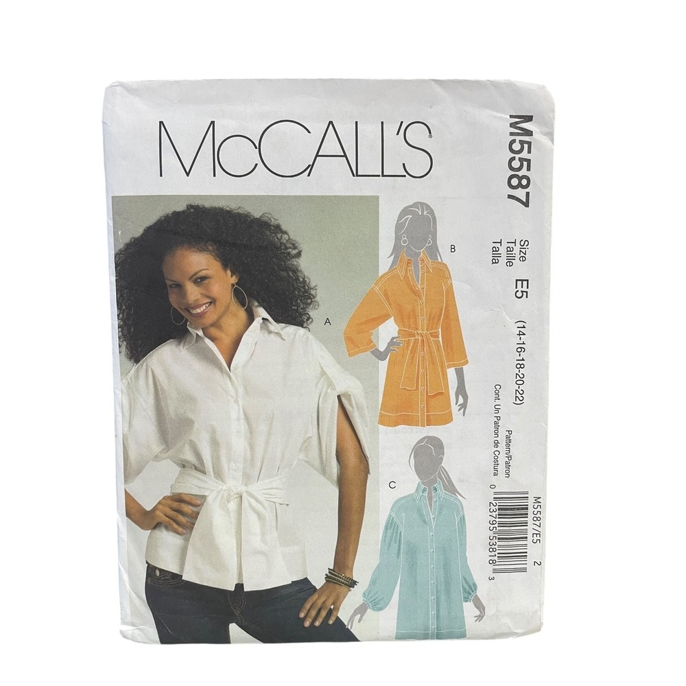 McCALL'S M5587 Misses' Shirt Dress & Shirt Pattern Size 14-22 UNCUT FF